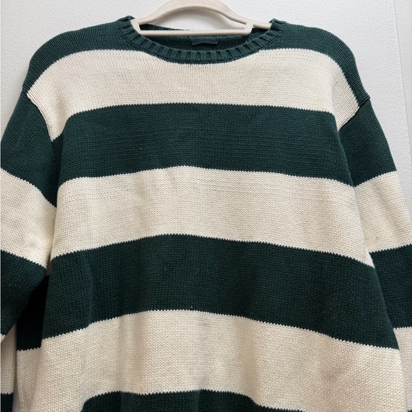 Brandy Melville Green and Cream Striped Sweater- 100% Cotton - Picture 3 of 7